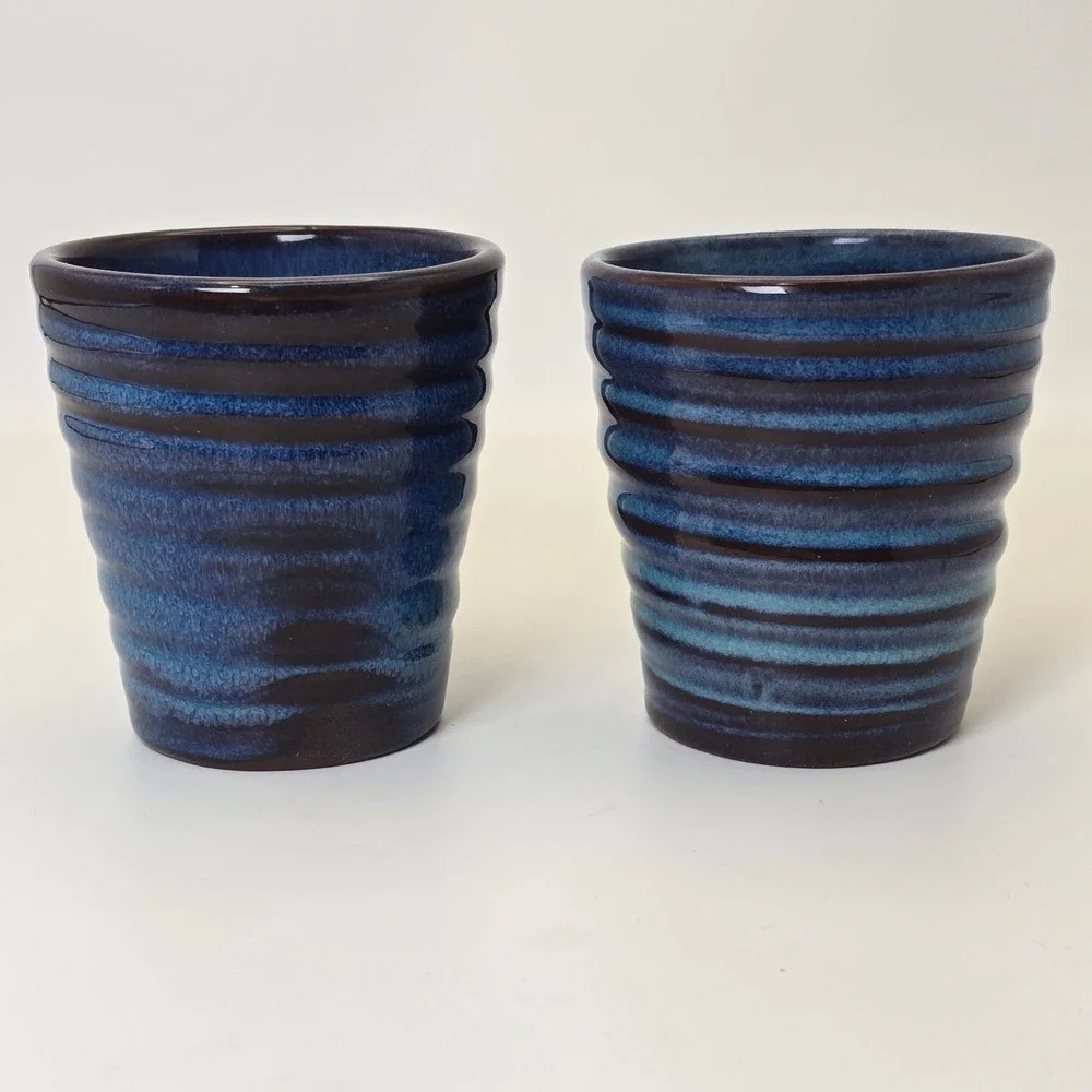 Rackliffe Pottery Blue Hill Maine Pair Signed Studio Pottery Blue Mugs - Picture 6 of 11